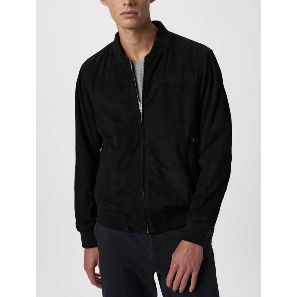 NWT Quince Men 100% Goat Suede Bomber Jacket •Men L• True Black Coat $225 - Picture 3 of 10